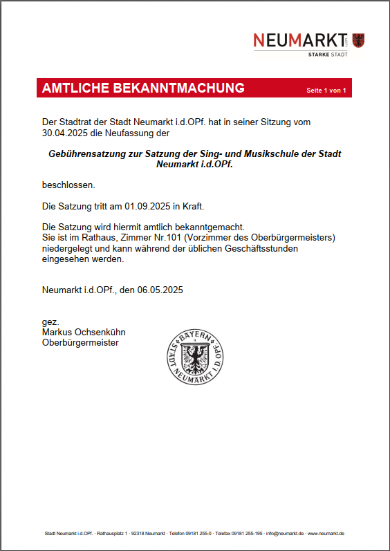 Amtliche Bekanntmachung