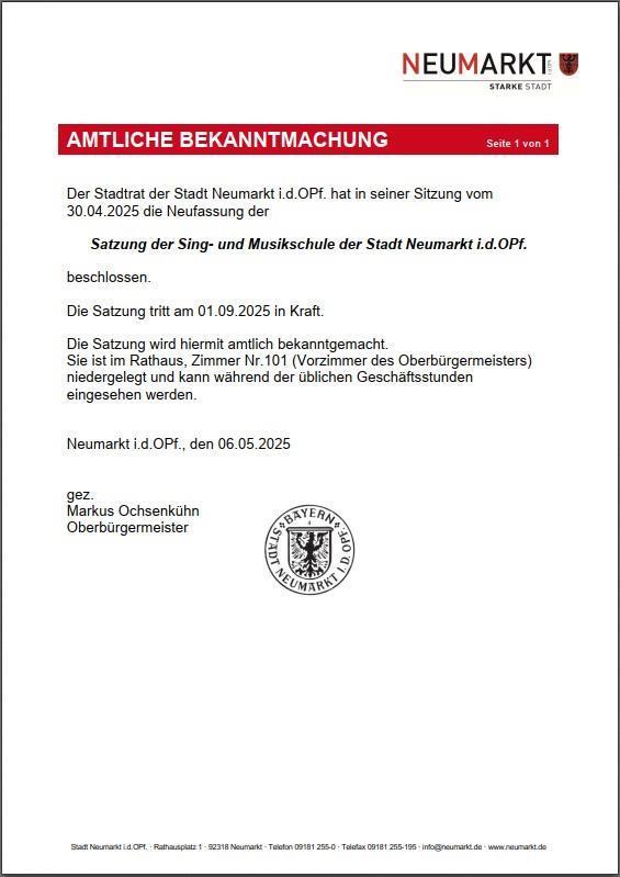 Amtliche Bekanntmachung