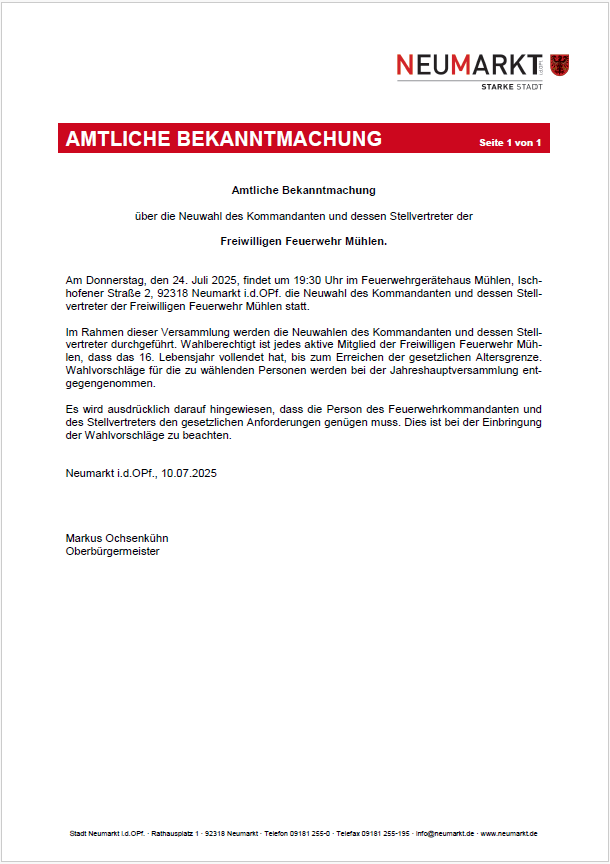 Amtliche Bekanntmachung