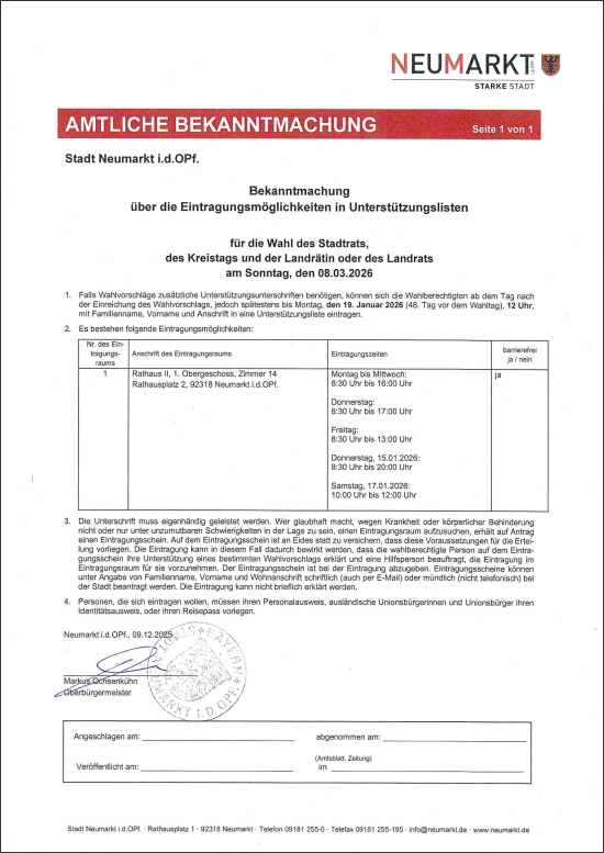 Amtliche Bekanntmachung