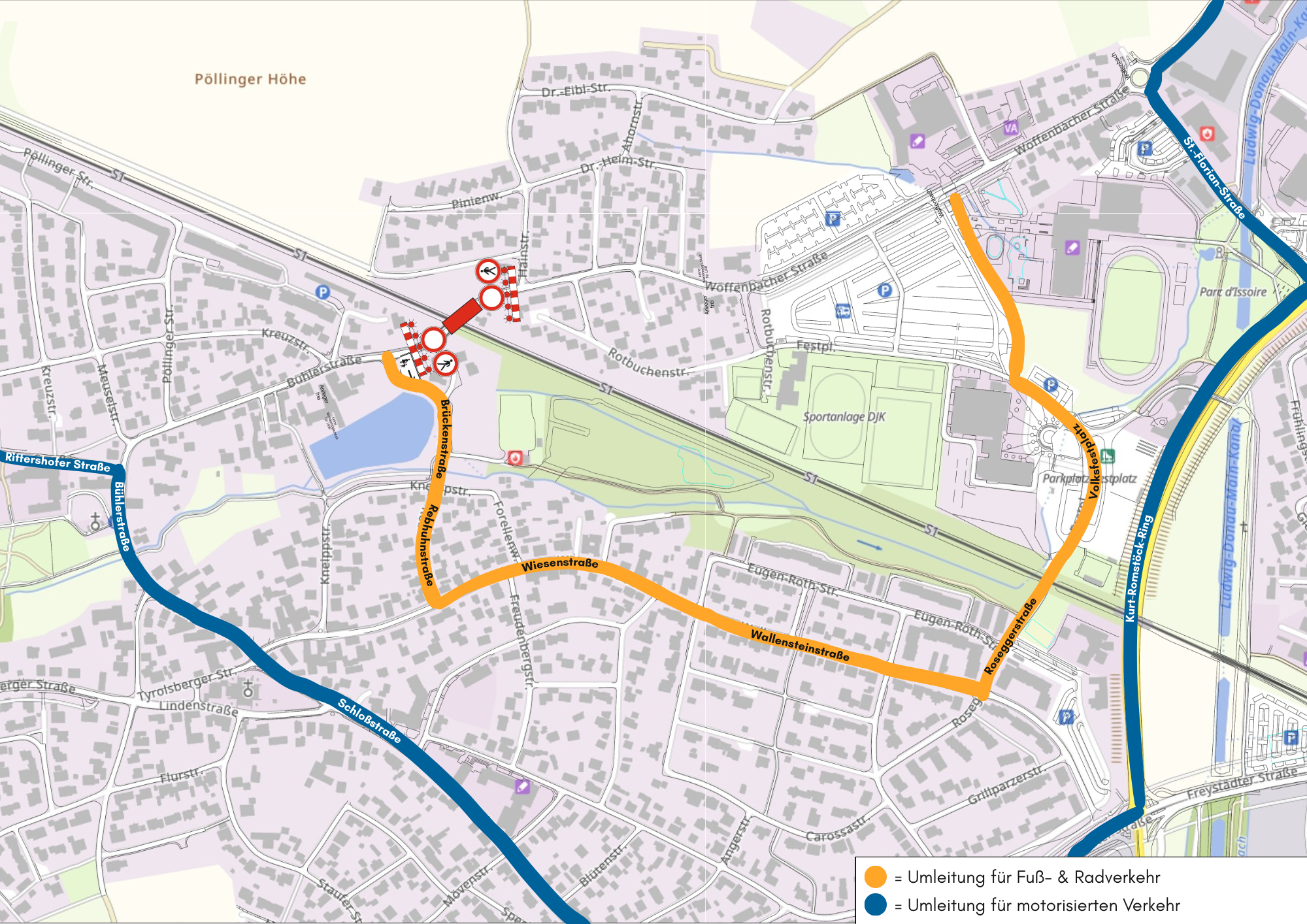 Bauarbeiten an Woffenbacher Bahn-Brücke: Die Umleitungsstrecken