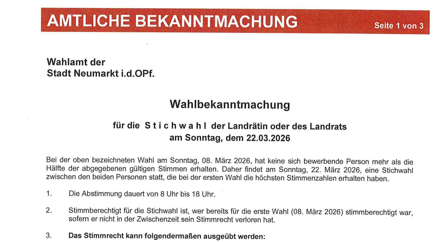 Amtliche Wahlbekanntmachung Für Die Stichwahl Landrat (2)