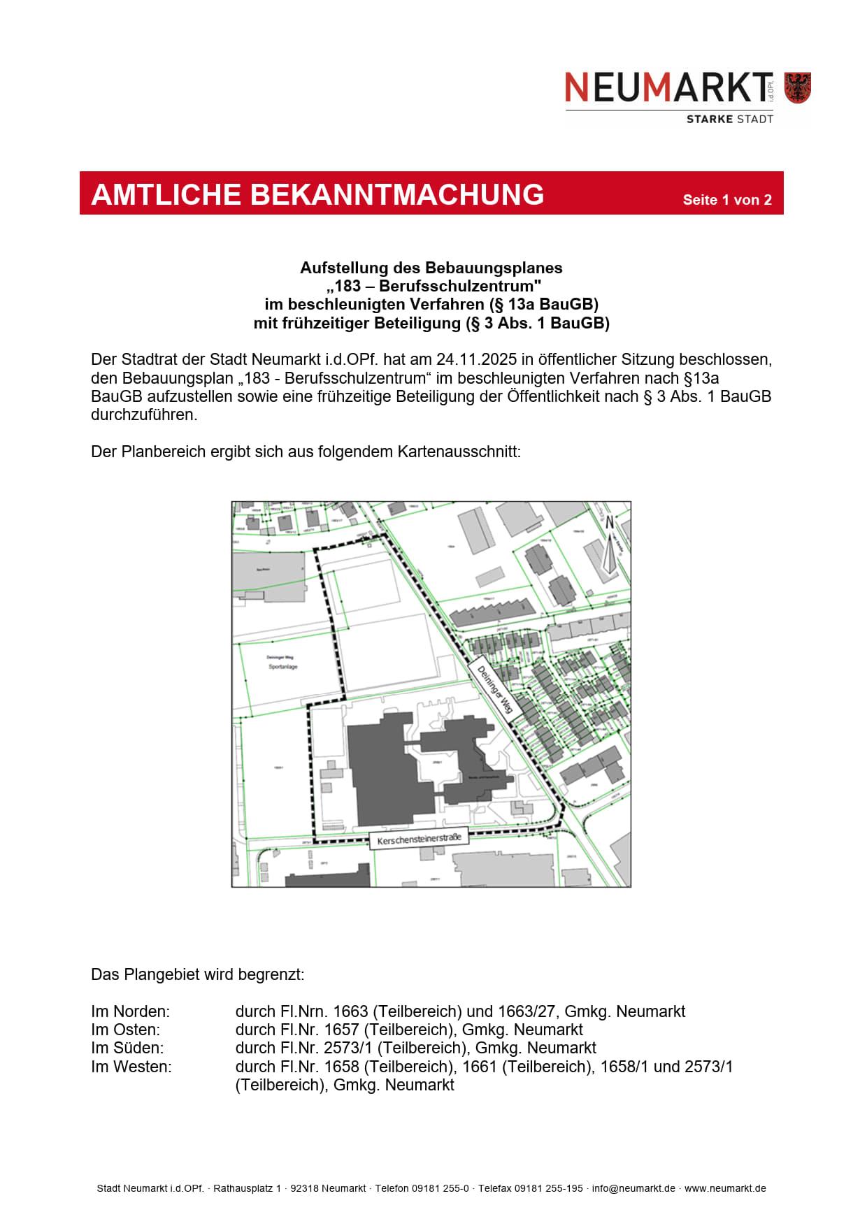 Amtl 1. Bekanntmachung 183 Berufsschulzentrum