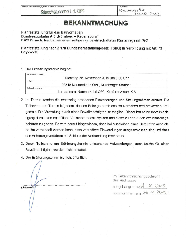 Bekanntmachung Planfeststellung BA3 PWC Pilsach Rastanlage.PNG