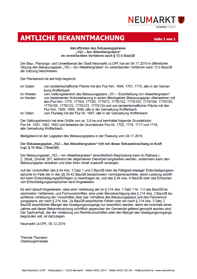 Inkrafttreten des Bebauungsplanes „162 – Am Altweihergraben“.PNG