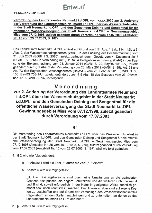 Wasserschutzgebiet Miss Verordnung