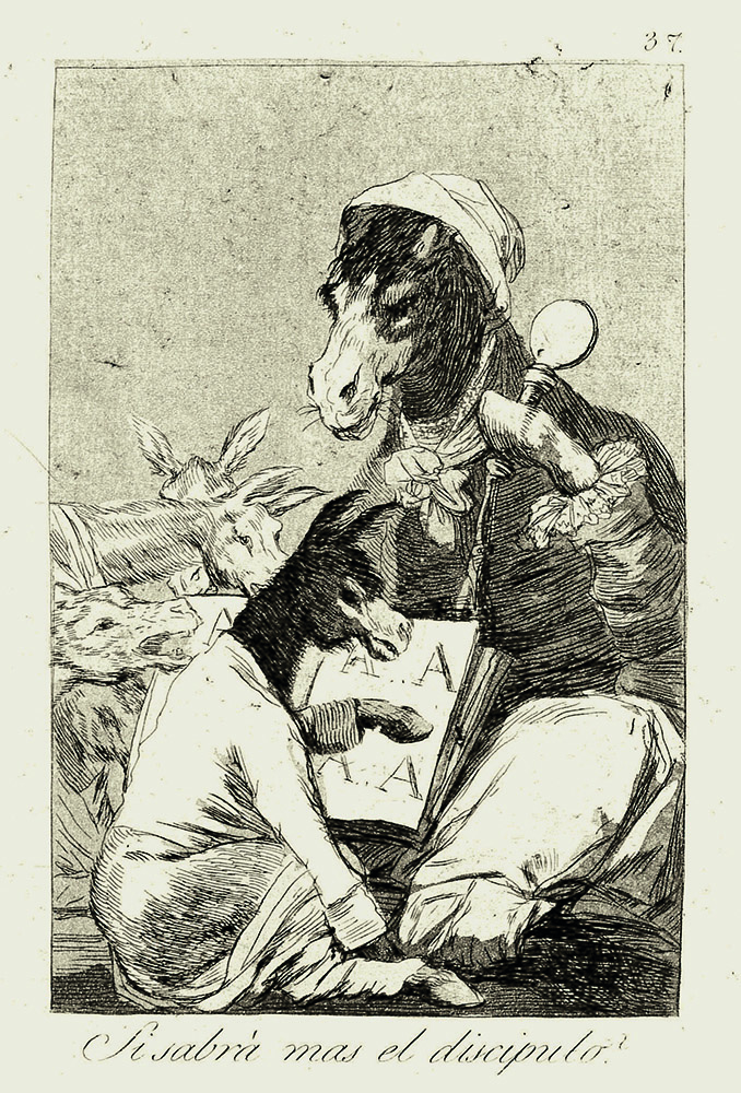 Francisco de Goya, Blatt 37 aus Los Caprichos: Ob er wohl mehr weiß der Schüler?, um 1798. Foto: Morat-Institut, Freiburg i.Br. Leider haben wir keinen Alternativtext zu diesem Bild, aber wir arbeiten daran.