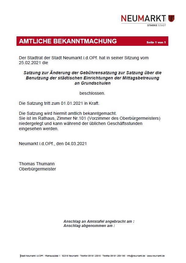 Amtliche Bekanntmachung