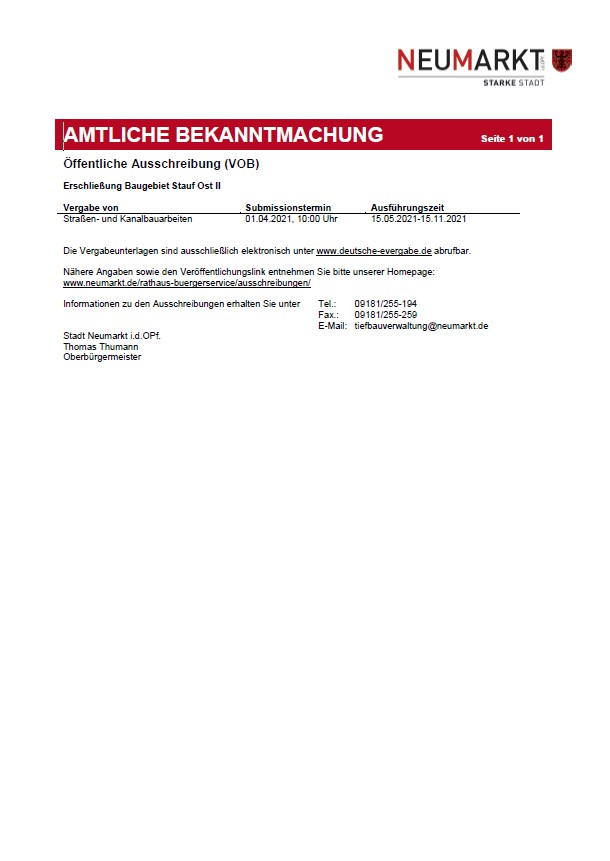 Amtliche Bekanntmachung - Öffentliche Ausschreibugn VOB Erschließung Baugebiet Stauf Ost II.jpg
