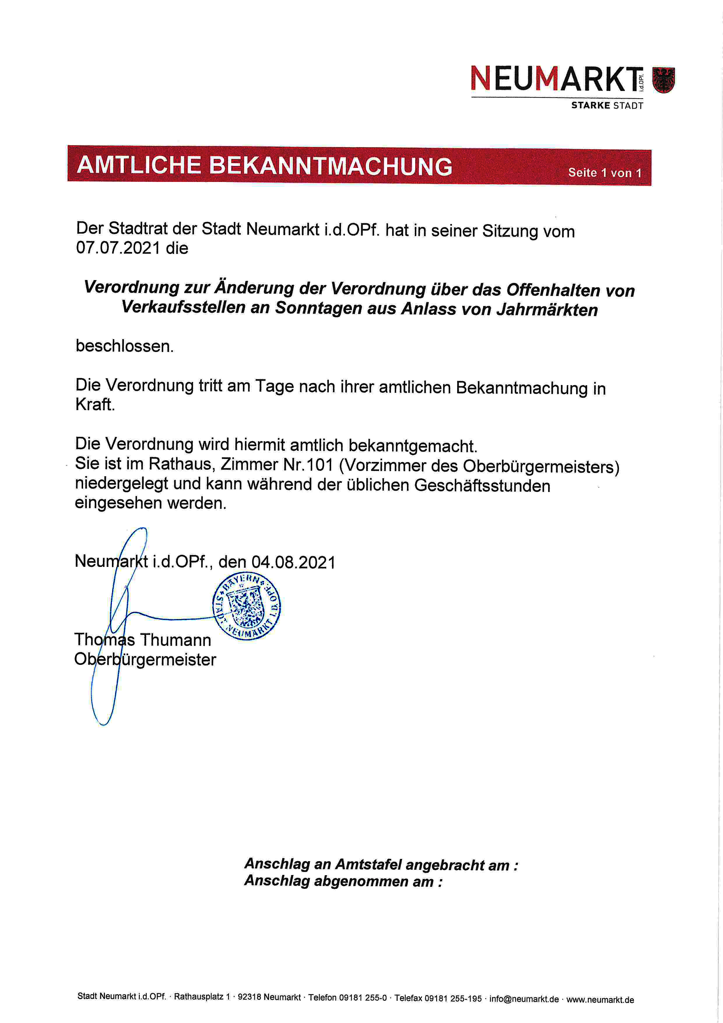 2021-08-04 Amtliche Bekanntmachung Offenhalten von Verkaufsstellen an Sonntagen aus Anlass von Jahrmärkten.jpg