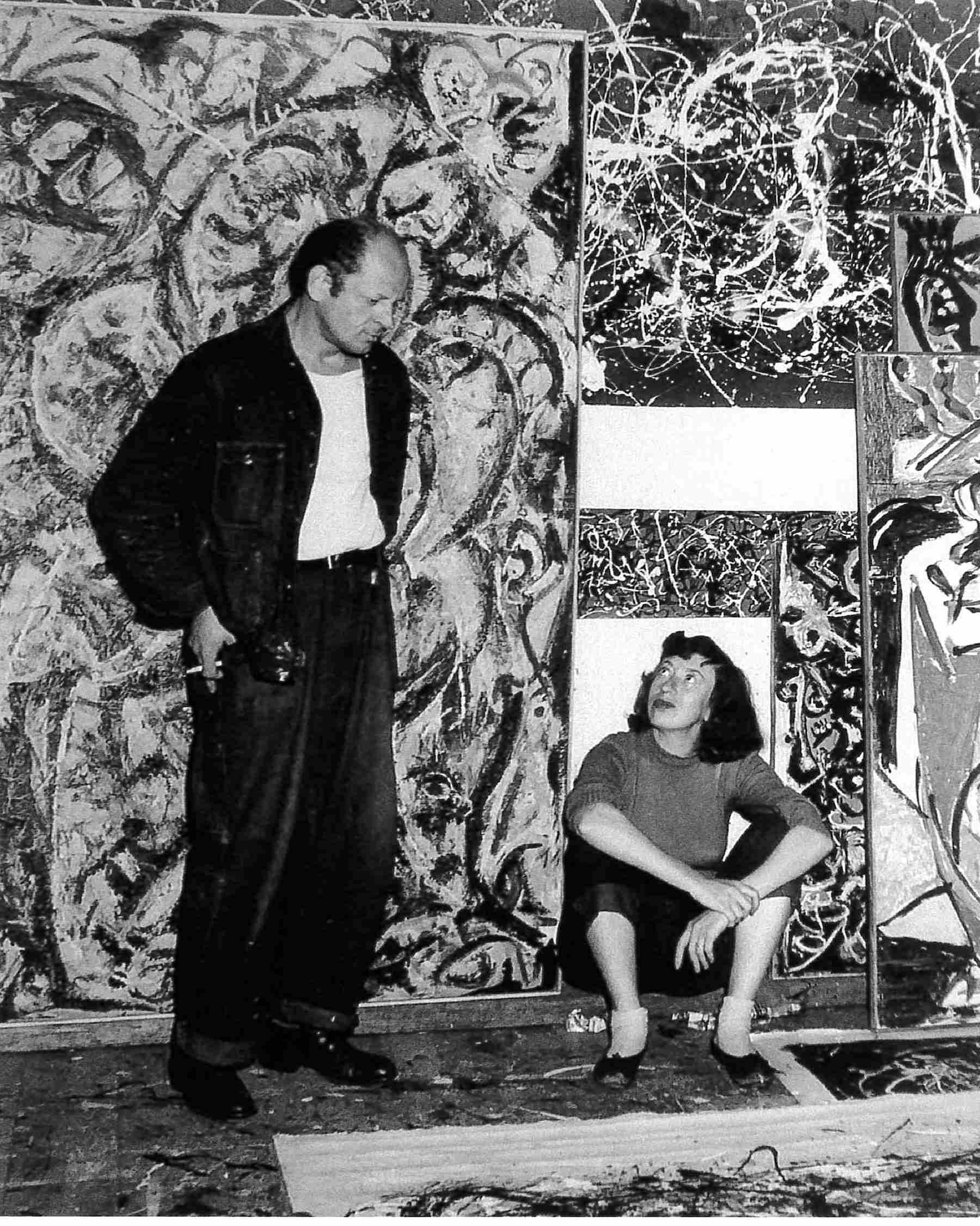 Jackson Pollock und Lee Krasner Pollock in Jackson Pollocks Studio, Springs, East Hampton, NY, 1950 - Foto Lawrence Larkin for the New Yorker.jpg Leider haben wir keinen Alternativtext zu diesem Bild, aber wir arbeiten daran.