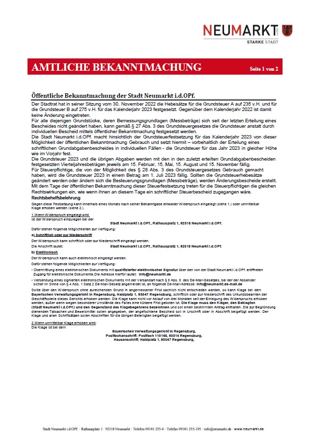 Amtliche Bekanntmachung