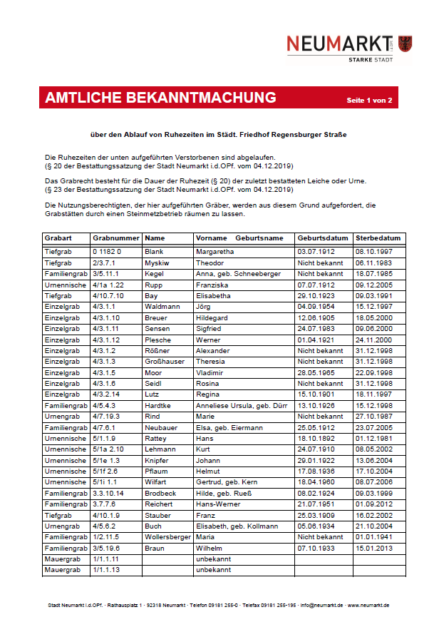 Amtliche Bekanntmachung