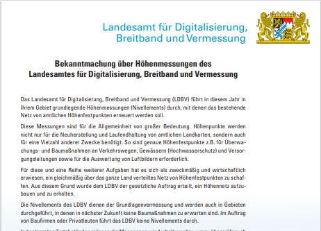 Höhenmessungen des Landesamtes für Digitalisierung, Breitband und Vermessung