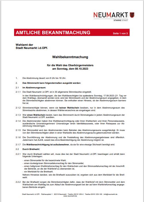 Amtliche Bekanntmachung