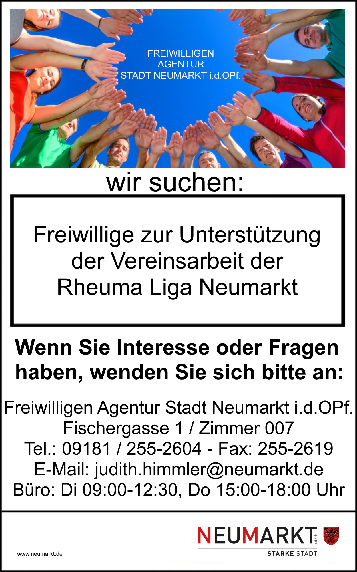 FAN sucht Freiwillige zur Unterstützung der Vereinsarbeit der Rheuma Liga Neumarkt